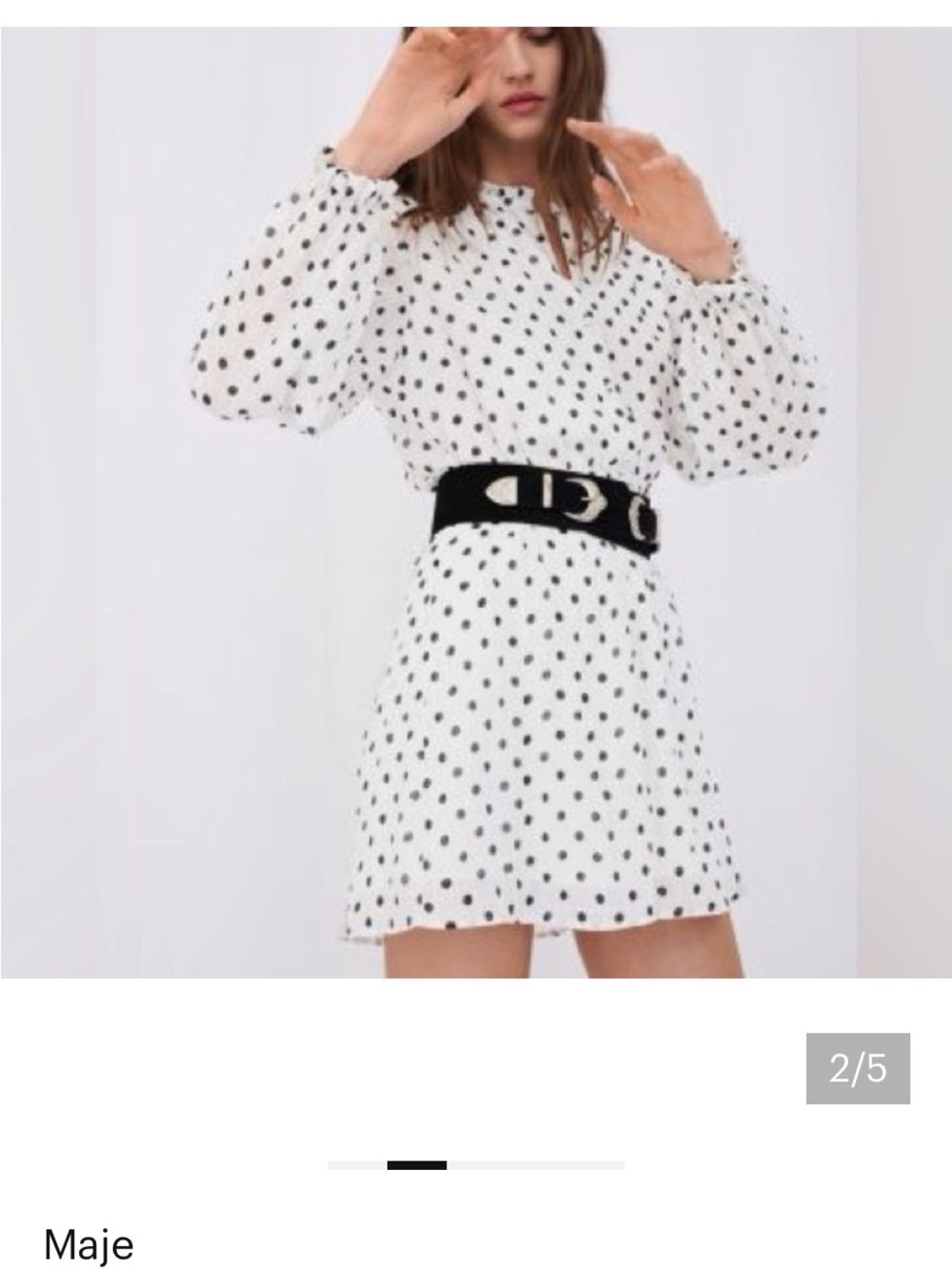 Maje White and Black Polka Dot Long-Sleeve Mini Dress